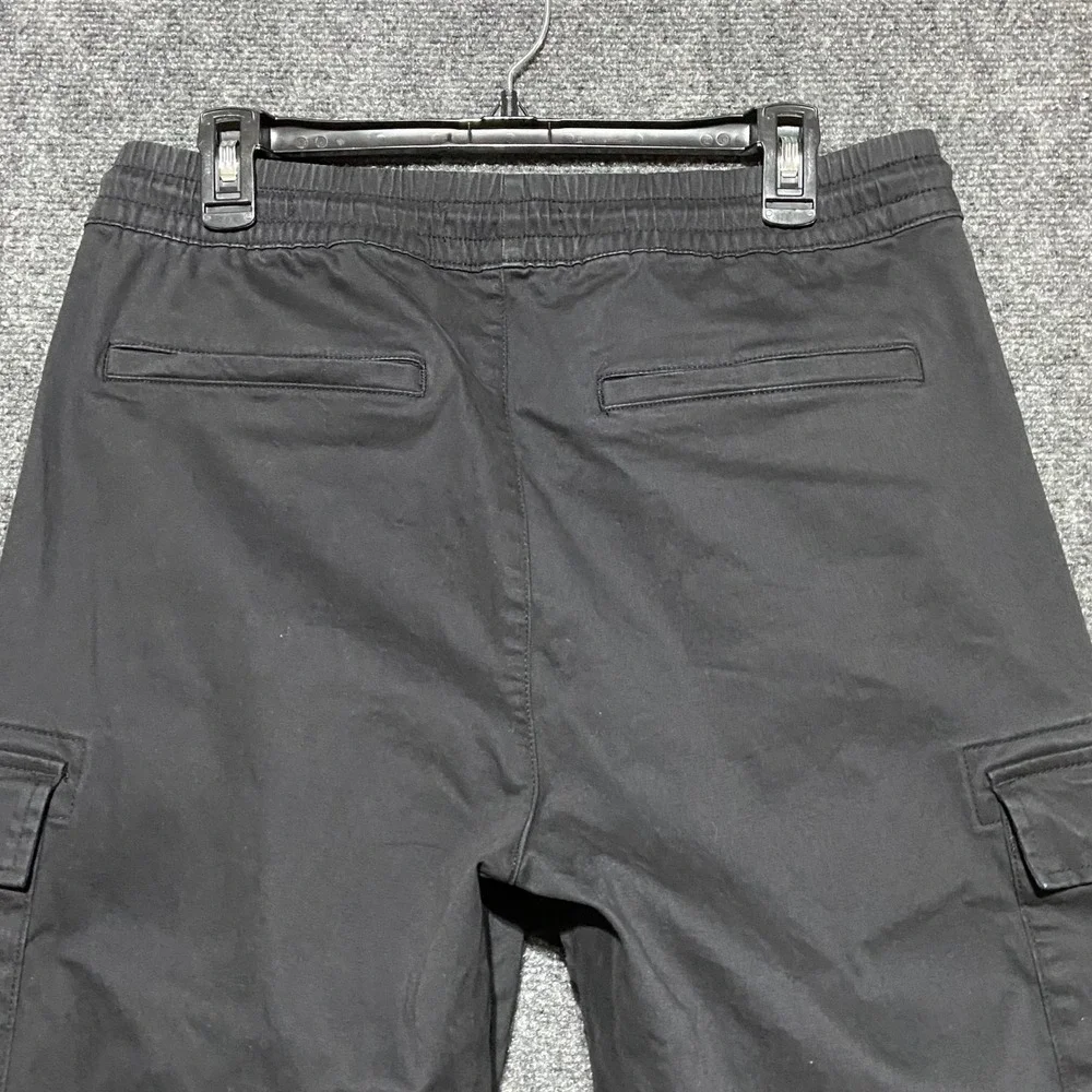 PacSun Mens Baggy Cargo Pants Black Elastic Waist Medium Streetwear Y2K Skater